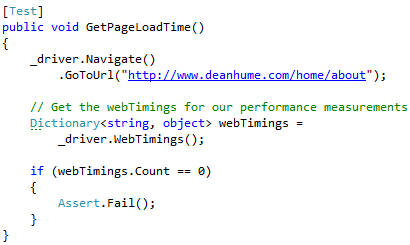 Web Timing Selenium Unit Test