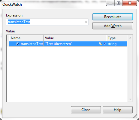 Microsoft Translator returned text
